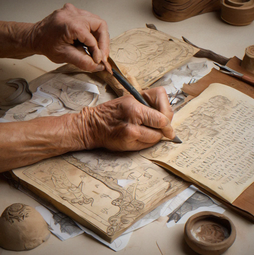 Open guide document showing step-by-step paper aging instructions with measurements and timing details