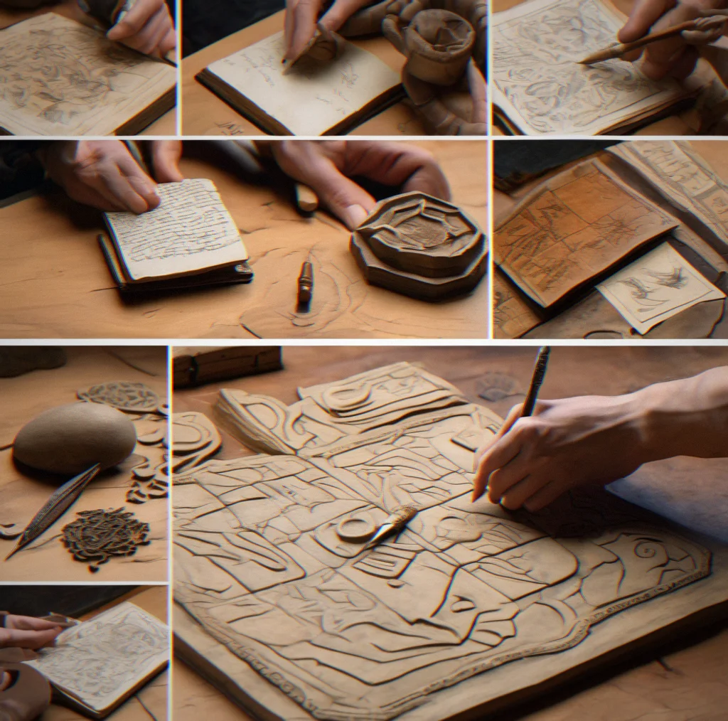 Single modular terrain tile photographed in three different campaign settings showing versatility