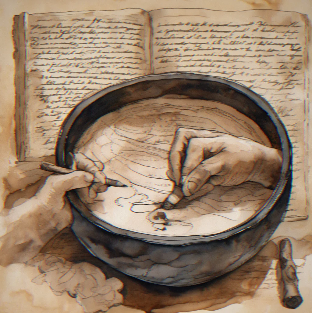 Cotton rag paper submerged in ceramic bowl of dark brewed tea, showing initial staining on edges